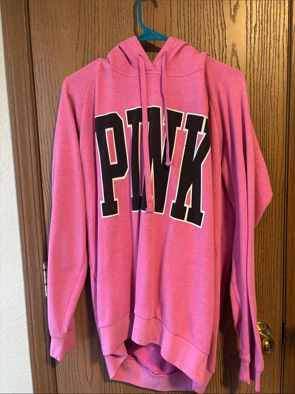 PINK Victoria's Secret Bright Pink Crewneck Hoodie with Bold Logo